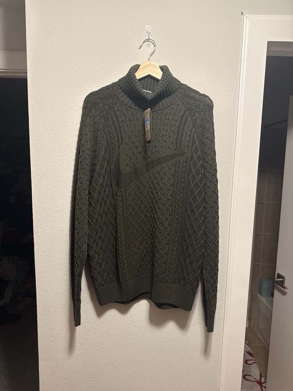 Nike Men’s Sz M Life Cable Knit Turtleneck Sweater Cargo Khaki FB7770 325